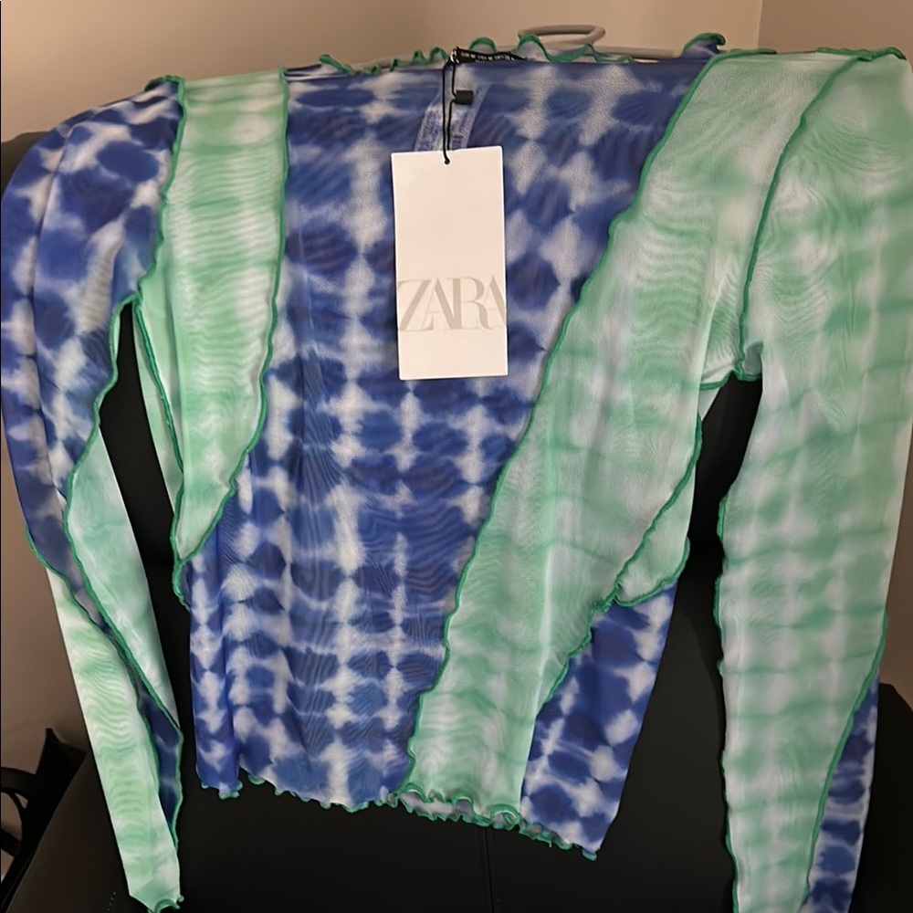 Zara Blue and Green Women's Top